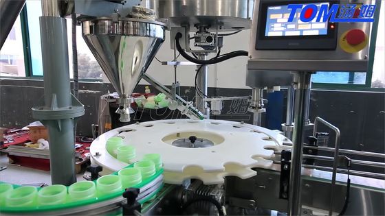 Máquina de embalagem de pó para garrafas totalmente automática e controlada por PLC